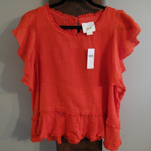 NWT MAEVE ANTHROPOLOGIE Orange Flutter Sleeve XL - Picture 2 of 14